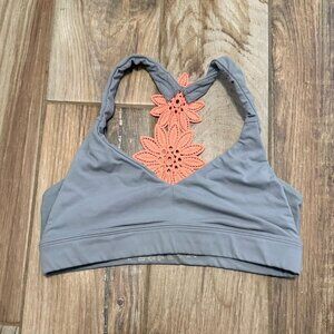 Aerie Gray with Coral Flower Lace Sports Bra